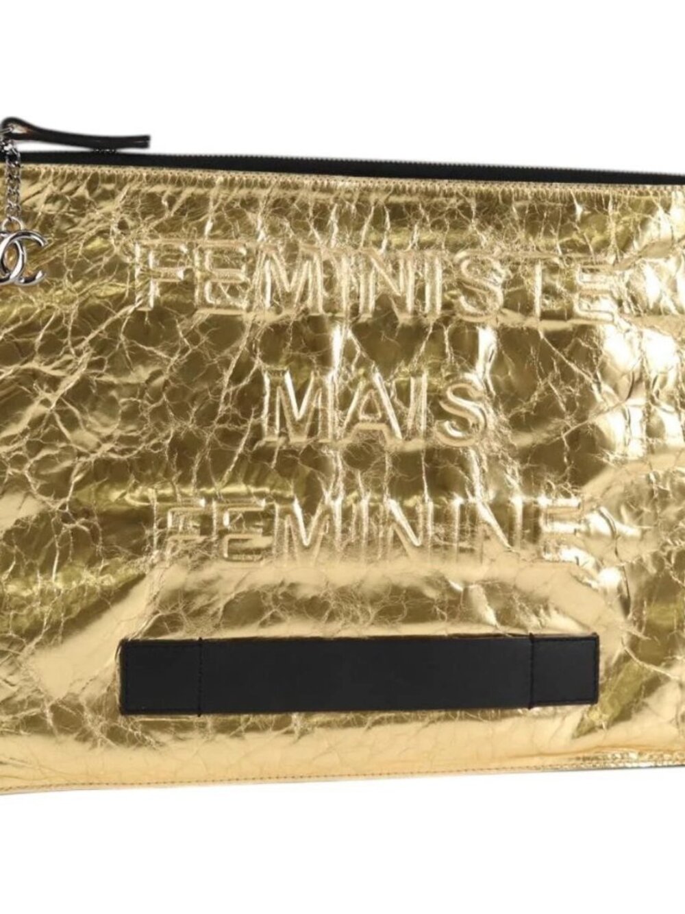 CHANEL Clutch Bag Leather Gold CC Auth 123083V